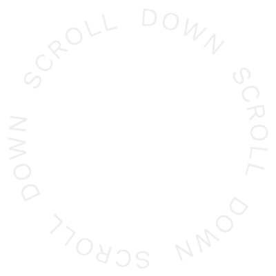 A circular banner that reads 'scroll down'